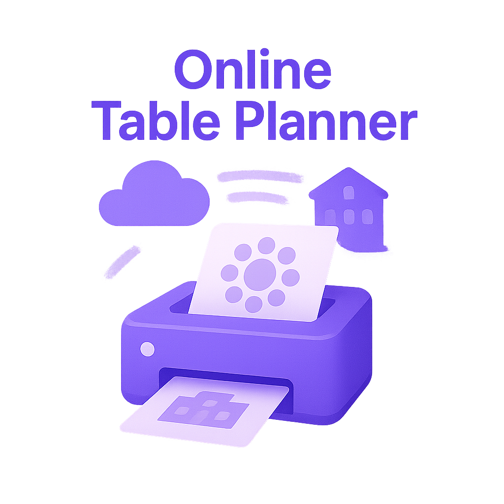 Wireless printer illustration that reads "Online Table Planner"