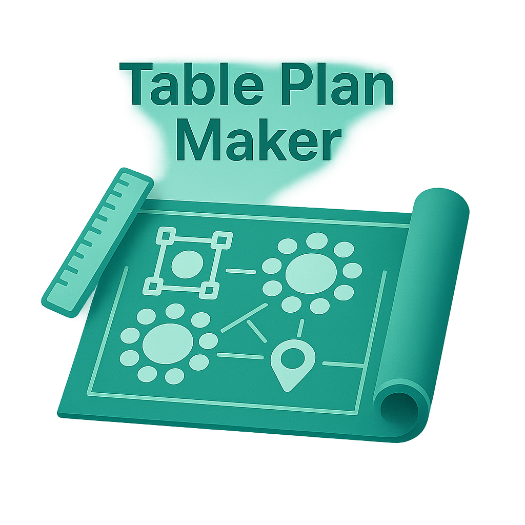 Blueprint illustration with ruler that reads "Table Plan Maker"