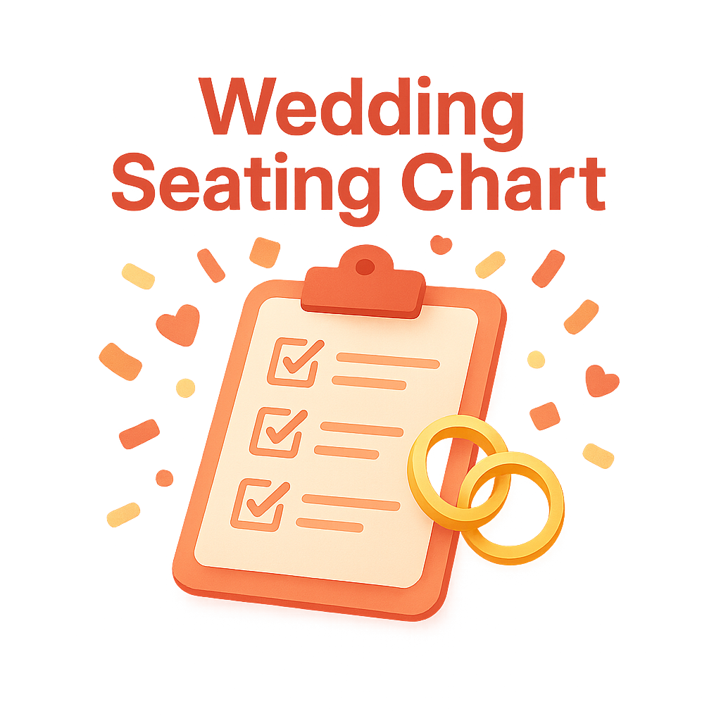 Confetti checklist illustration that reads "Wedding Seating Chart"